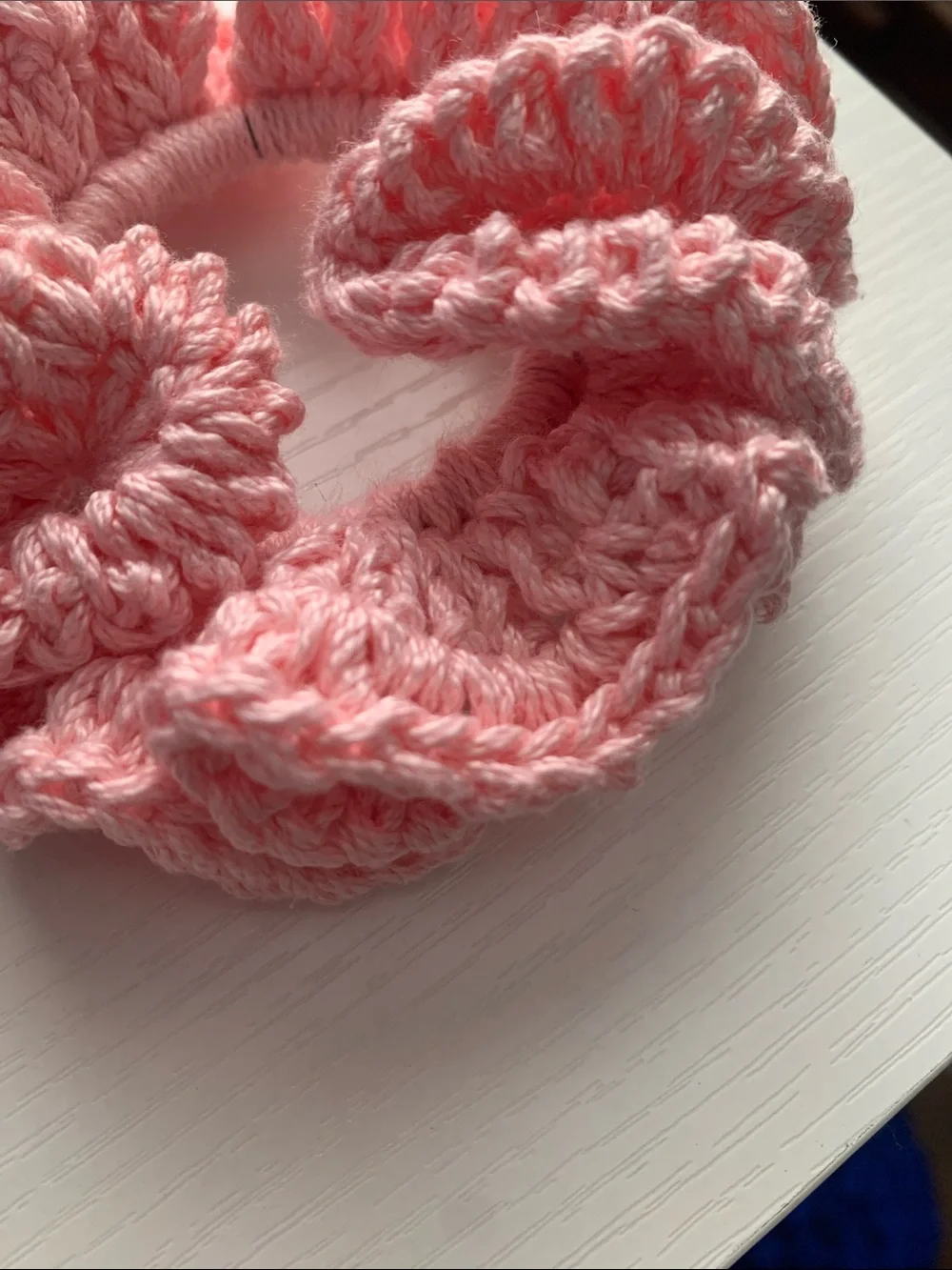 handmade crochet pink scrunchie